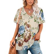 AILLOSA YH-16 Tamamı Baskılı V Yaka Kısa Kollu Kadın T-Shirt