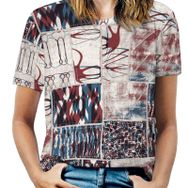 AILLOSA YH-160 Tamamı Baskılı Kısa Kollu Yuvarlak Yaka Kadın T-shirt