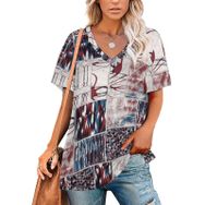 AILLOSA YH-160 Tamamı Baskılı V Yaka Kısa Kollu Kadın T-Shirt