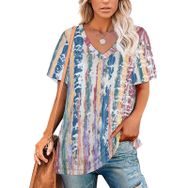 AILLOSA YH-161 Tamamı Baskılı V Yaka Kısa Kollu Kadın T-Shirt
