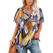 AILLOSA YH-163 Tamamı Baskılı V Yaka Kısa Kollu Kadın T-Shirt