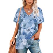 AILLOSA YH-164 Tamamı Baskılı V Yaka Kısa Kollu Kadın T-Shirt