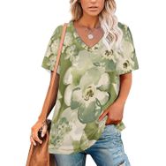 AILLOSA YH-165 Tamamı Baskılı V Yaka Kısa Kollu Kadın T-Shirt
