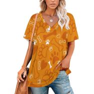 AILLOSA YH-166 Tamamı Baskılı V Yaka Kısa Kollu Kadın T-Shirt