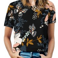AILLOSA YH-17 Tamamı Baskılı Kısa Kollu Yuvarlak Yaka Kadın T-shirt