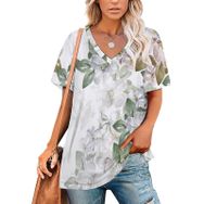 AILLOSA YH-170 Tamamı Baskılı V Yaka Kısa Kollu Kadın T-Shirt
