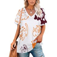 AILLOSA YH-172 Tamamı Baskılı V Yaka Kısa Kollu Kadın T-Shirt