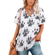 AILLOSA YH-173 Tamamı Baskılı V Yaka Kısa Kollu Kadın T-Shirt