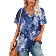 AILLOSA YH-174 Tamamı Baskılı V Yaka Kısa Kollu Kadın T-Shirt