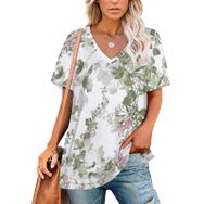 AILLOSA YH-175 Tamamı Baskılı V Yaka Kısa Kollu Kadın T-Shirt