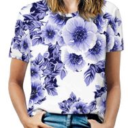 AILLOSA YH-179 Tamamı Baskılı Kısa Kollu Yuvarlak Yaka Kadın T-shirt