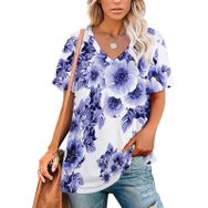 AILLOSA YH-179 Tamamı Baskılı V Yaka Kısa Kollu Kadın T-Shirt