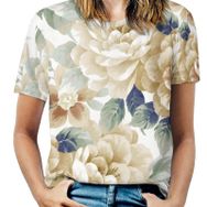 AILLOSA YH-18 Tamamı Baskılı Kısa Kollu Yuvarlak Yaka Kadın T-shirt