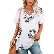 AILLOSA YH-18 Tamamı Baskılı V Yaka Kısa Kollu Kadın T-Shirt