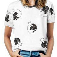 AILLOSA YH-183 Tamamı Baskılı Kısa Kollu Yuvarlak Yaka Kadın T-shirt