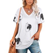 AILLOSA YH-183 Tamamı Baskılı V Yaka Kısa Kollu Kadın T-Shirt