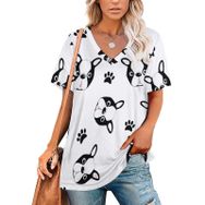 AILLOSA YH-184 Tamamı Baskılı V Yaka Kısa Kollu Kadın T-Shirt