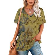 AILLOSA YH-185 Tamamı Baskılı V Yaka Kısa Kollu Kadın T-Shirt