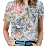 AILLOSA YH-19 Tamamı Baskılı Kısa Kollu Yuvarlak Yaka Kadın T-shirt