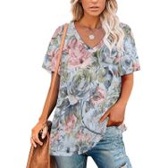 AILLOSA YH-19 Tamamı Baskılı V Yaka Kısa Kollu Kadın T-Shirt