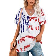 AILLOSA YH-192 Tamamı Baskılı V Yaka Kısa Kollu Kadın T-shirt