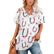 AILLOSA YH-193 Tamamı Baskılı V Yaka Kısa Kollu Kadın T-shirt