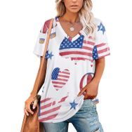 AILLOSA YH-195 Tamamı Baskılı V Yaka Kısa Kollu Kadın T-shirt