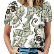 AILLOSA YH-196 Tamamı Baskılı Kısa Kollu Yuvarlak Yaka Kadın T-shirt