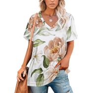 AILLOSA YH-20 Tamamı Baskılı V Yaka Kısa Kollu Kadın T-shirt