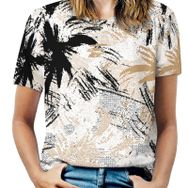 AILLOSA YH-206 Tamamı Baskılı Kısa Kollu Yuvarlak Yaka Kadın T-shirt