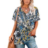 AILLOSA YH-207 Tamamı Baskılı V Yaka Kısa Kollu Kadın T-shirt