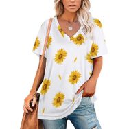 AILLOSA YH-209 Tamamı Baskılı V Yaka Kısa Kollu Kadın T-shirt