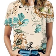AILLOSA YH-21 Tamamı Baskılı Kısa Kollu Yuvarlak Yaka Kadın T-shirt