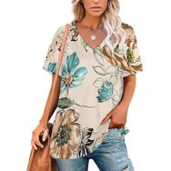 AILLOSA YH-21 Tamamı Baskılı V Yaka Kısa Kollu Kadın T-shirt