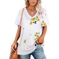 AILLOSA YH-220 Tamamı Baskılı V Yaka Kısa Kollu Kadın T-Shirt