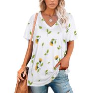 AILLOSA YH-223 Tamamı Baskılı V Yaka Kısa Kollu Kadın T-shirt