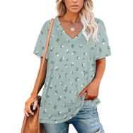 AILLOSA YH-225 Tamamı Baskılı V Yaka Kısa Kollu Kadın T-shirt
