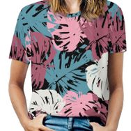 AILLOSA YH-227 Tamamı Baskılı Kısa Kollu Yuvarlak Yaka Kadın T-shirt