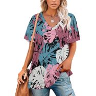 AILLOSA YH-227 Tamamı Baskılı V Yaka Kısa Kollu Kadın T-shirt