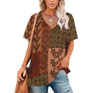 AILLOSA YH-228 Tamamı Baskılı V Yaka Kısa Kollu Kadın T-shirt