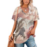AILLOSA YH-23 Tamamı Baskılı V Yaka Kısa Kollu Kadın T-shirt