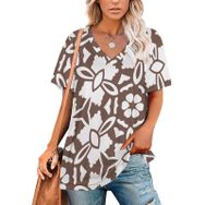 AILLOSA YH-231 Tamamı Baskılı V Yaka Kısa Kollu Kadın T-shirt