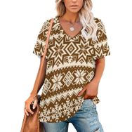 AILLOSA YH-234 Tamamı Baskılı V Yaka Kısa Kollu Kadın T-shirt