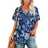 AILLOSA YH-237 Tamamı Baskılı V Yaka Kısa Kollu Kadın T-Shirt
