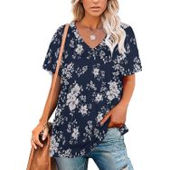 AILLOSA YH-238 Tamamı Baskılı V Yaka Kısa Kollu Kadın T-Shirt