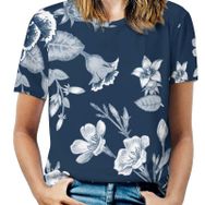 AILLOSA YH-24 Tamamı Baskılı Kısa Kollu Yuvarlak Yaka Kadın T-shirt