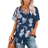 AILLOSA YH-24 Tamamı Baskılı V Yaka Kısa Kollu Kadın T-Shirt