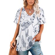 AILLOSA YH-241 Tamamı Baskılı V Yaka Kısa Kollu Kadın T-Shirt