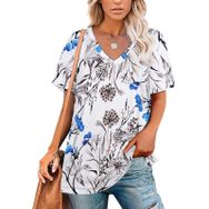 AILLOSA YH-242 Tamamı Baskılı V Yaka Kısa Kollu Kadın T-Shirt