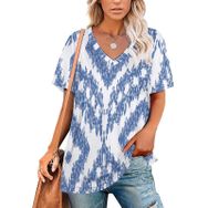 AILLOSA YH-244 Tamamı Baskılı V Yaka Kısa Kollu Kadın T-Shirt